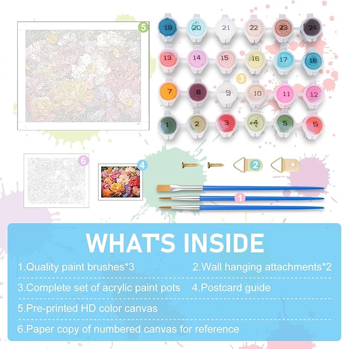 Offito Paint by Numbers Kit for Adults - Flowers Acrylic Adult Paint by Number Kits on Canvas for Beginner, Floral DIY Oil Painting by Numbers for Adults Kit, Perfect for Home Decor Gift 16"x20"