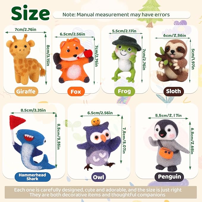 OEHPICC Needle Felting Starter Kit, 7 Cute Buddy Wool Felting Kit, Animal Felt Kit for Beginner Adults with Felting Needles and Instructions for DIY Felting
