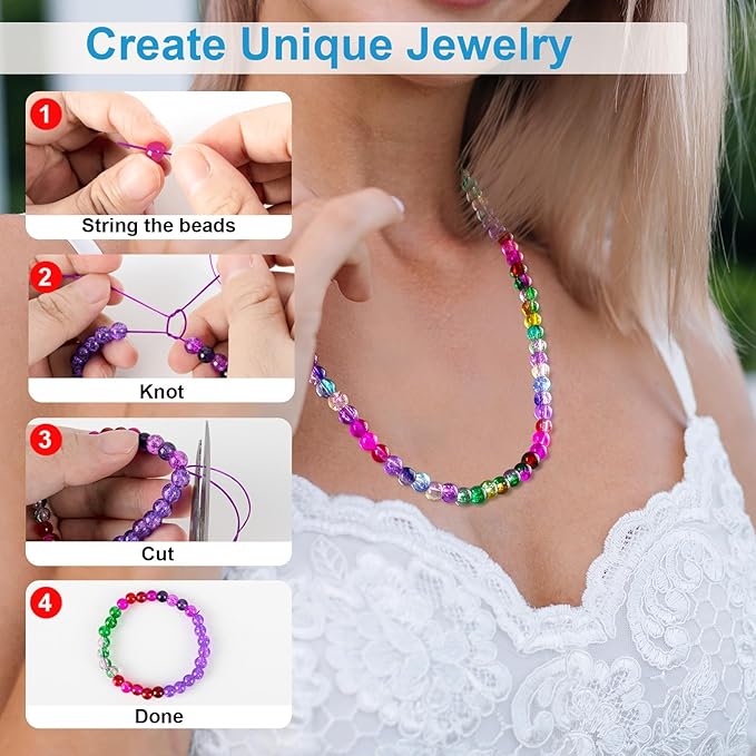 XSEINO About 1200pcs 6mm Crack Glass Beads Bracelet Making Kit,24 Assorted Colors Crack Blush Pink Series Crystal Glass Bead for Bracelet Jewelry Making,DIY Crafts,Friendship Bracelets