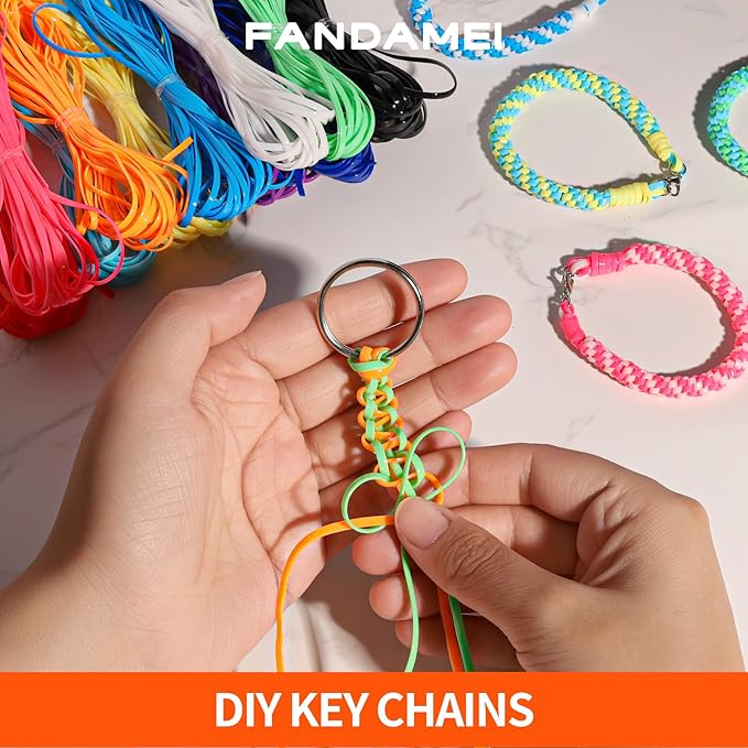 Fandamei Lanyard String Kit, 12 Colors Plastic Lacing Cord, Glossy Bright Color, Lanyard String for Crafts, Bracelets and Jewelry Making Weaving Kit, Plastic for Bracelets