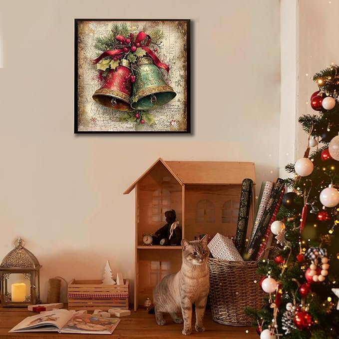 Christmas Bell Stamped Cross Stitch Kits for Adults - Embroidery Kits for Beginners Adults,11 CT Patterns Dimensions Counted Cross Stitch Kits for Adults Arts Craft 14x14 inch