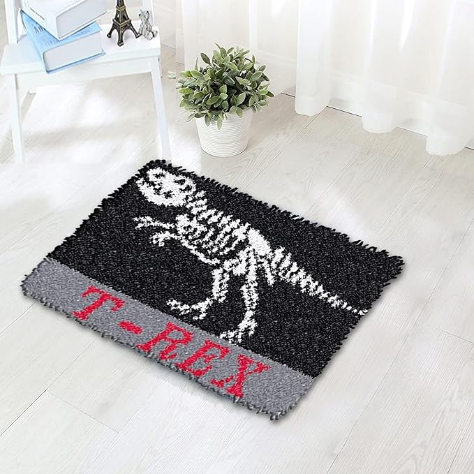 MIAOLLUN Latch Hook Kits for Adults Kids 3D Dinosaur Pattern Printed Canvas Crochet Needlework Craft Rug Cushion Mat Tapestry 20.5X15 Inch, Triceratops