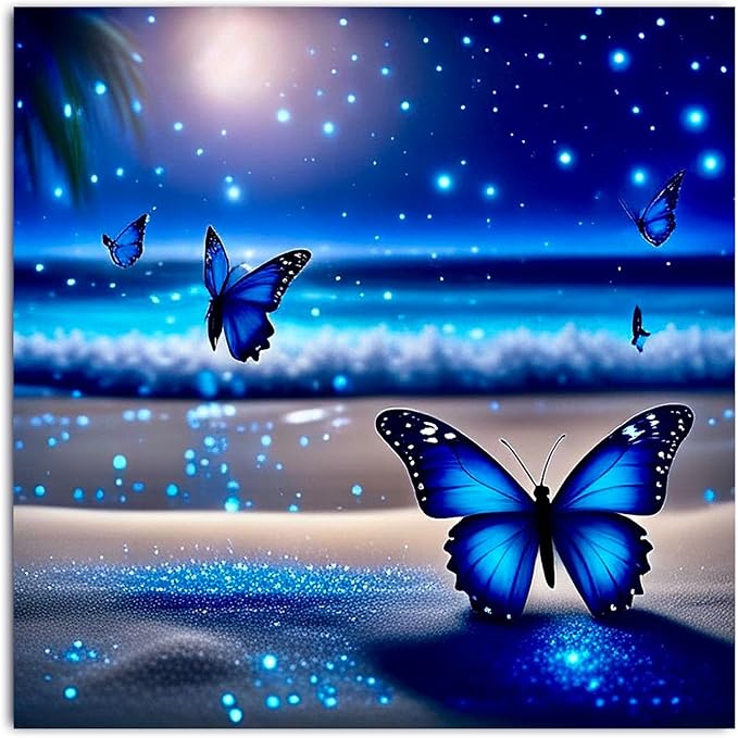 Gemozaic Butterfly Diamond Painting Kits for Adults, Beach Diamond Art Kits for Adults, Gem Painting Kit for Adult for Gift Home Wall Decor, 14x14 Inch