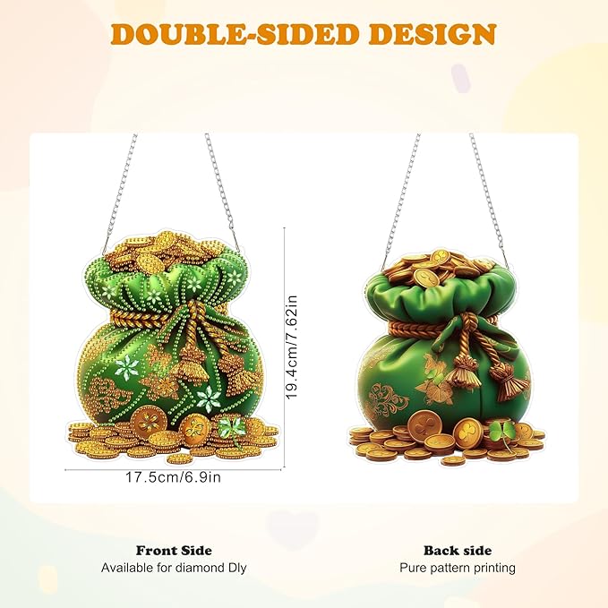 HEIBAGO Bag of Gold Diamond Art Hanging Kits for Adults, Diamond Art Suncatchers, 5D Special Shape Diamond Painting Pendant, DIY Window Ornament Gifts for Home Wall Decor 8.3 x 8.3 Inch