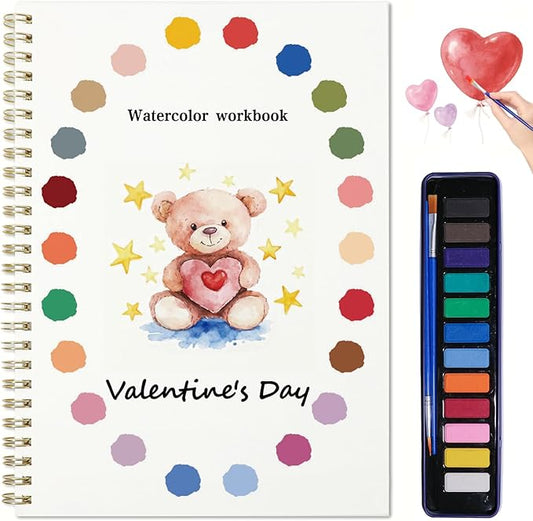 Valentine's Day Gift Watercolor Workbook for Adults - Watercolor Sketchbook with 12 Beginner-Friendly Sketched Illustrations, Lay-Flat Spiral Pages, 120lb Premium Watercolor Paper（Valentine's Day）