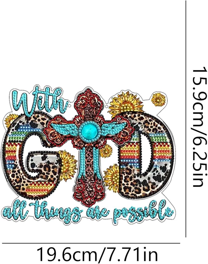 STGLCR Cross Diamond Art Hanging Kit for Adult,Special Shaped Rhinestone,DIY Acrylic God 5D Diamond Art Painting Window Pendants Home Garden Wall Hanging Kits Hanging Ornament 7.8inch