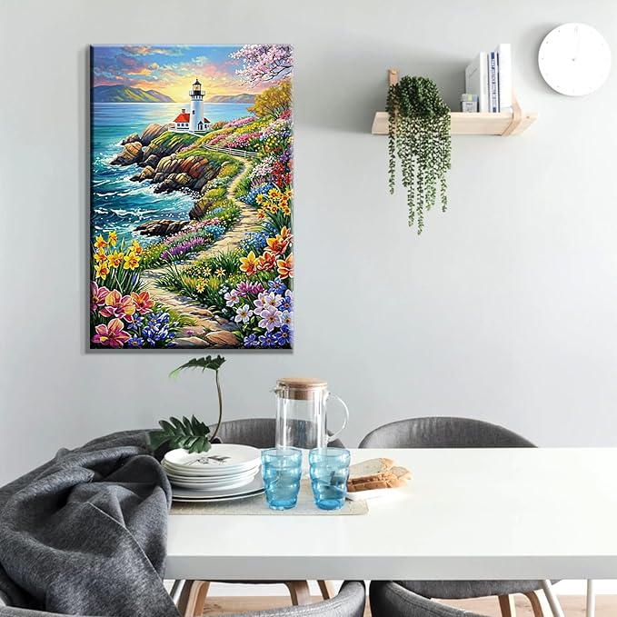 ATDMS Paint by Numbers Kits for Adult Framed DIY Seascape Paint by Number with Easel Sea Oil Painting by Number for Wall Hanging Home Room Decor 7.87x11.81 Inch