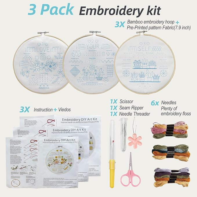 Samesuit Embroidery kit,Embroidery kit for Beginners with Step by Step Learn 37 Different Stitches from Instruction & Video,Beginner Embroidery kit for Adults,Stitches Kit