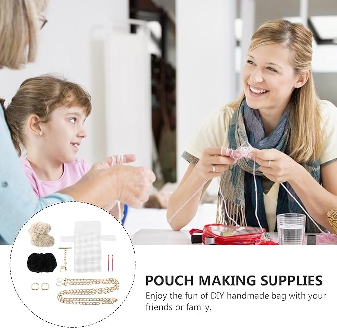 DOITOOL DIY Cross Stitch Purse Kit with Deer Pendant Handmade Braided Yarn Bag Material Set for Crochet and Knitting Compact 7.28X4.13X1.77In Portable DIY Sewing Accessory for Women