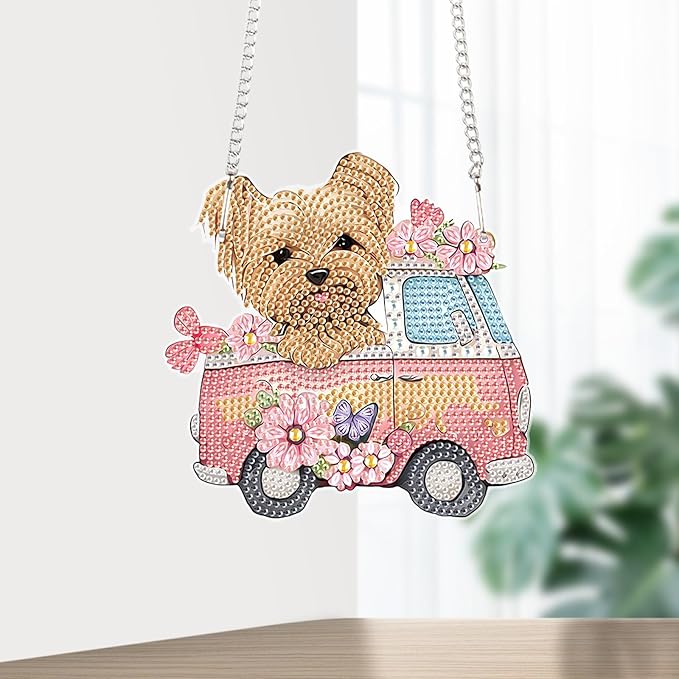 AiYuanzsh Yorkshire Terrier Dog Diamond Art Hanging Kit for Adults, Special Shaped Crystal DIY Acrylic Diamond Painting Sun Catcher, Window Pendant Craft Home Decor Gift for Dog Lovers