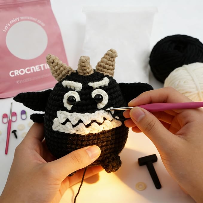 WINDSIUUU Monster Crochet Kit for Beginners Adults Gift Set to Make Gulpie- Easy DIY Starter Set Crochet Animal Knitting Kit, Easy to Learn Craft Monster Gift for Girls Boys with Instructions & Video