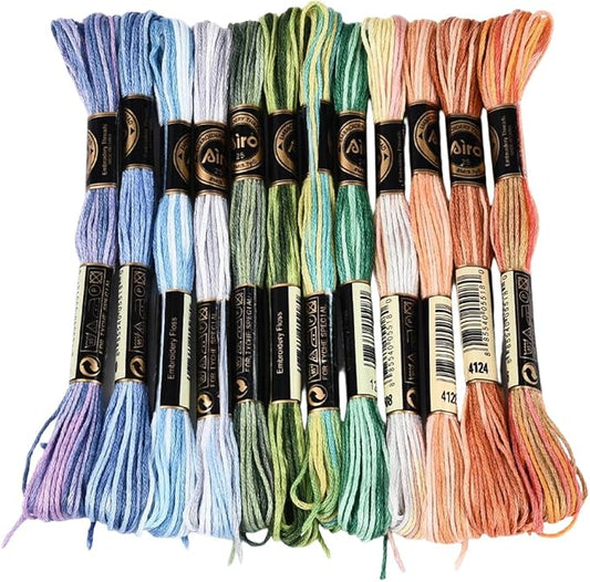 12 Skeins 105 Yards Cross Stitch Floss Variegated Friendship Bracelet String 6 Ply Polyester Colorful Gradient Embroidery Thread for Sewing Making Needlecraft Knitting Clothes Stitching DIY