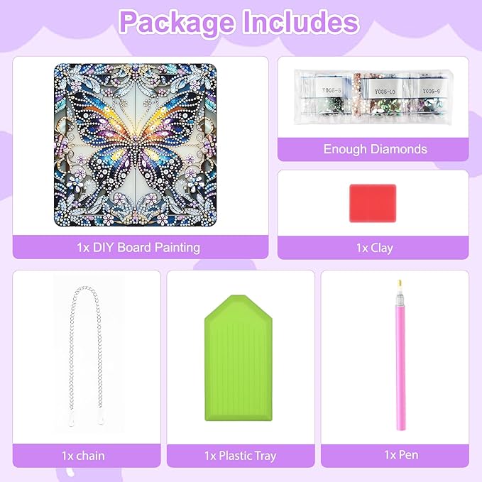 TOSTOG Diamond Art Hanging Kits for Adults, 5D Diamond Painting for Adults Square Window Pendant, Special Shape Diamonds DIY Butterfly Diamond Painting Hanging Pendant Kit for Wall Decor Gift