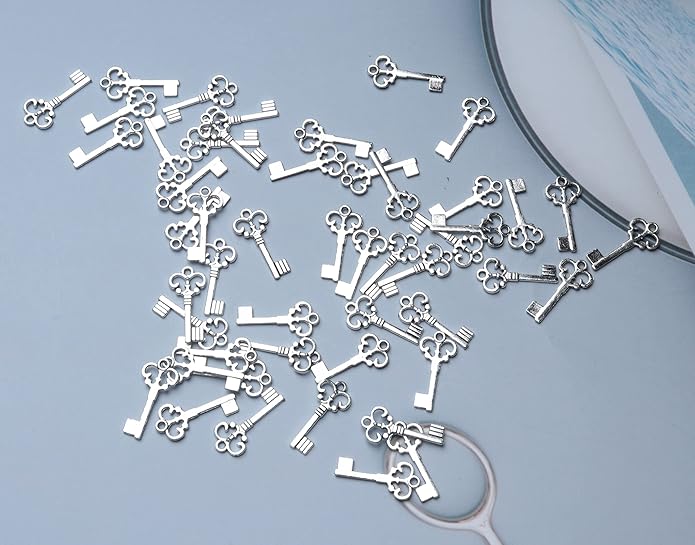 50 Pcs Keys Pendants Beading Supplies Vintage Metal Mini Key Charms for DIY Jewelry Making Kit Handmade Necklace Bracelet Key Ring Chain Earring Party Decoration