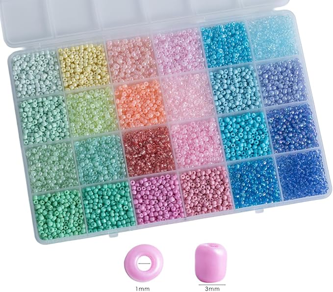 Light Color 3mm Seed Beads, 5200Pcs Glass Seed Beads Kit with Storage Box for DIY Necklace Bracelet Crafts
