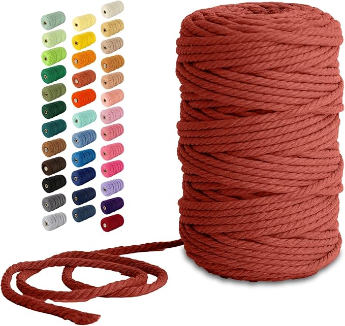 Nook Theory Macrame Cord - 5mm 109 Yards Cotton Rope, 3mm 4mm Yarn, String for Crafts, Perfect for Macrame Wall Hanging and Boho Decorations (Burnt Orange)