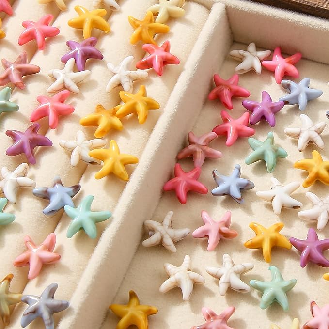 200pcs Acrylic Starfish Beads Ocean Sea Theme Turtle Charms Summer Hawaii Beaded for Jewelry Making Beading Kit Bracelets DIY Supplies (Color Starfish)