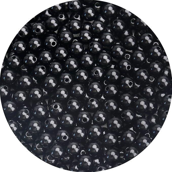 bonny boxx 500pcs 8mm smooth black acrylic round beads, plastic resin bubblegum balls chunky gumball beads for necklace and bracelet making, crafting supplies