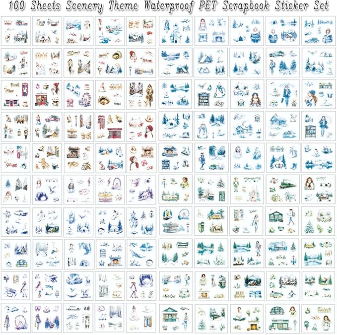 430Pcs Scrapbook Winter Landscape Stickers Set for Scrapbooking Supplies, Aesthetic Collage PET Stickers for Journaling, Junk Journal, Bujo, DIY Craft Art, Scrap Booking Supples Kit