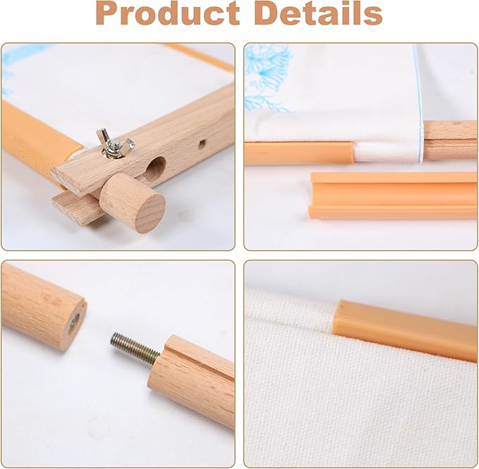 Large Beech Wood Embroidery Scroll Frame, 2-Part Adjustable Holder for Cross Stitch, Tapestry, Quilting, Sewing Needlepoint Projects