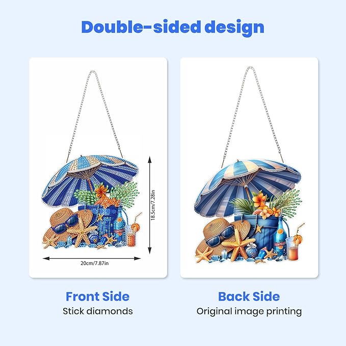 MXJSUA Beach Vacation Diamond Art Hanging Kits for Adults Beginners, DIY Acrylic Special Shaped Crystal Diamond Gem Drills Pendant Art Painting Ornament for Home Wall Decor Gift