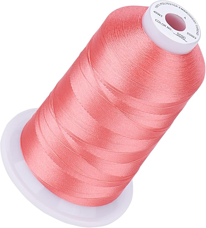 Simthread 5500Yds Embroidery Thread, 5000M High-Yardage 40WT 100% Polyester Thread – 170+ Vivid Colors, High-Speed Rated – Compatible with Brother, Singer, Janome & More - Md Coral Pink S090
