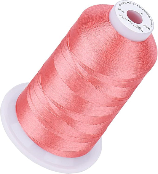 Simthread 5500Yds Embroidery Thread, 5000M High-Yardage 40WT 100% Polyester Thread – 170+ Vivid Colors, High-Speed Rated – Compatible with Brother, Singer, Janome & More - Md Coral Pink S090