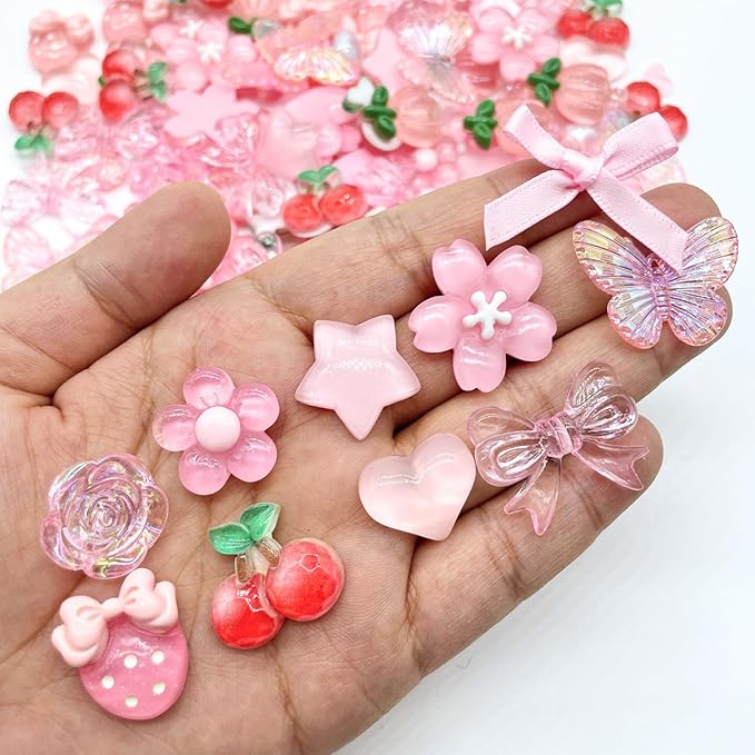 CasaPopz 60 Pcs Kawaii Charms Bulk Kit, Flatback Resin Charms for Crafts, Mini Acrylic Decoden Embellishments for Phone Case Decorating, Junk Case DIY Kit, Slime Scrapbooking Decoration