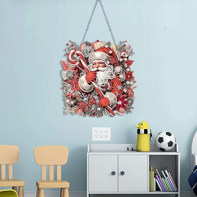 Santa Claus Diamond Art Hanging Pendant Kits,Christmas Special Shape Diamond Art Kits for Adults,Double Sided Hanging Acrylic Ornament Kit,Pendants Home Garden Wall Hanging Kits Hanging Ornament