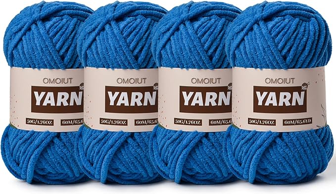 4 Packs Plush Chenille Chunky Crochet Yarn - Baby Yarn for Crocheting Soft - Velvet Yarns Knitting for Blankets Crafts - Fluffy Amigurumi Yarns 200g/262.5yds (4 Blue)