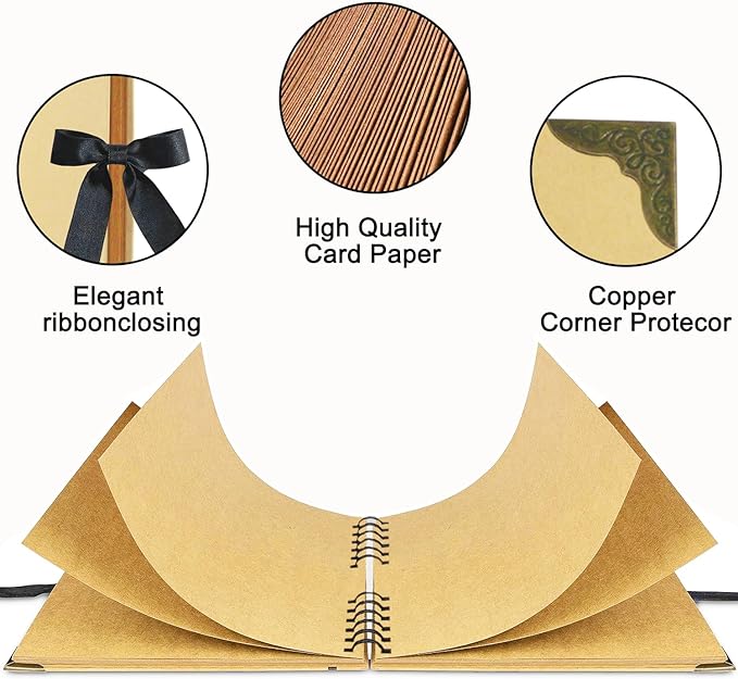 Large Scrapbook Album, 10"x12" Scrap Book, 60 Pages Blank Scrapbook, Thick 250gsm Kraft Paper, Art Supplies for DIY Crafts, Guest Books, Traveling, Birthday & Holiday Gifts.