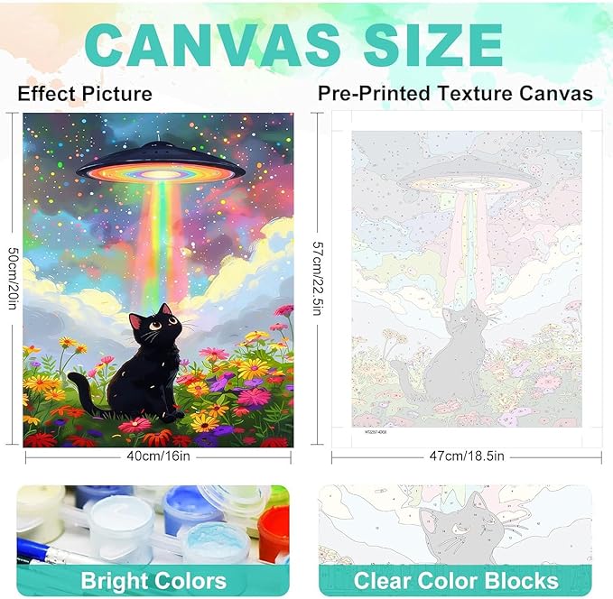 cviokrdu Cat Paint by Numbers Kit for Adults - Animals Adult Paint by Number Kits on Canvas, DIY UFO Oil Painting for Gift Home Wall Decor (16x20inch)