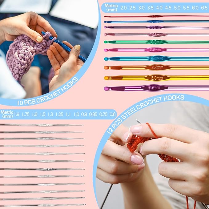 Crochet Kit for Beginners, 336Pcs Crochet Kits with 1500 Yards 30 Colors Yarn for Crocheting, 100Pcs Safety Eyes and Noses, knitting kit Accessories Include 30Pcs Crochet Hooks Waterproof Bag