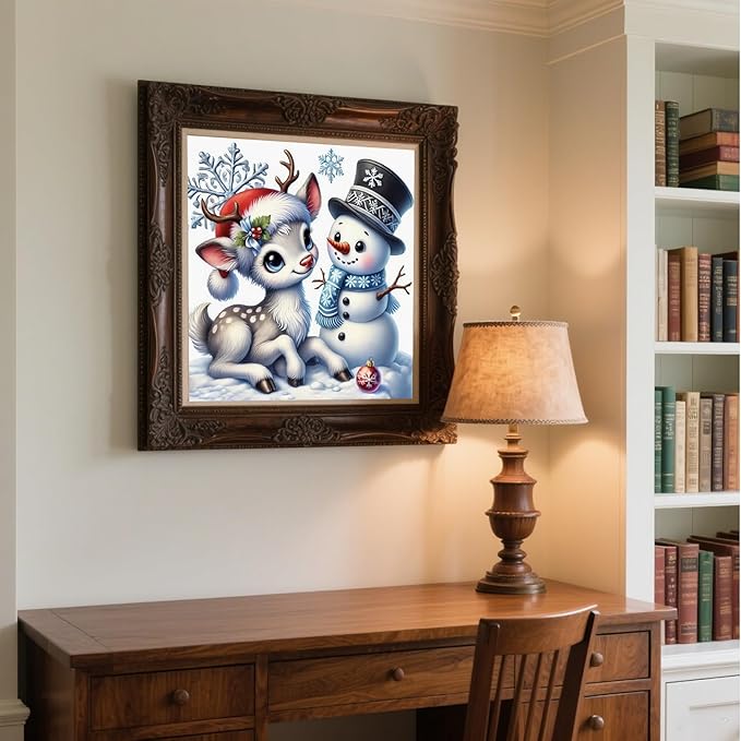 Christmas Diamond Art Kits for Adult,Snowman Xmas Deer Diamond Painting Kits for Beginners,DIY Round Full Drill Winter Holiday Diamond Dot Gem Art Kits for Home Decor Craft Gift (13.8x13.8inch)