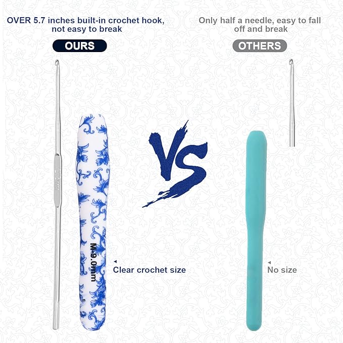 BCMRUN 9 mm(M) Large Crochet Hook, Ergonomic Grip Soft Handles Crochet Hook for Arthritic Hands, Extra Long  Knitting Needles for Beginners and Crocheting Yarn (9.0mm-M)