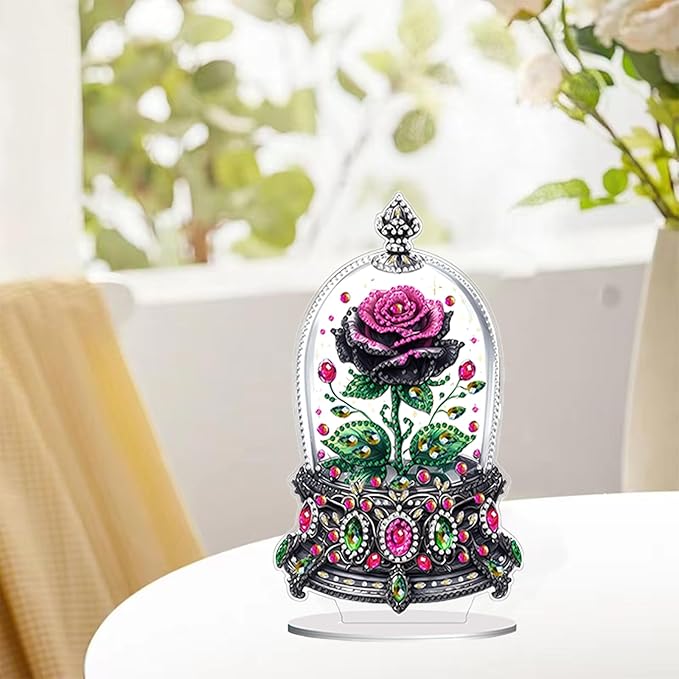 hyzsj DIY Diamond Desktop Ornament Flower Crystal Diamond Art Painting Tabletop Ornaments Single Sided Diamond Ornament for Adult Beginner Home Office Decor Crafts Gift ﻿
