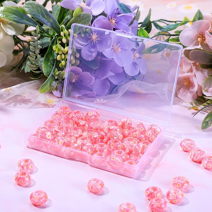 AIPRIDY Girls' Lucky Beads Lover Amber Beads, Big Hole Spacer Beads European Craft Beads for DIY Charms Bracelet Jewelry Making (Rose red)