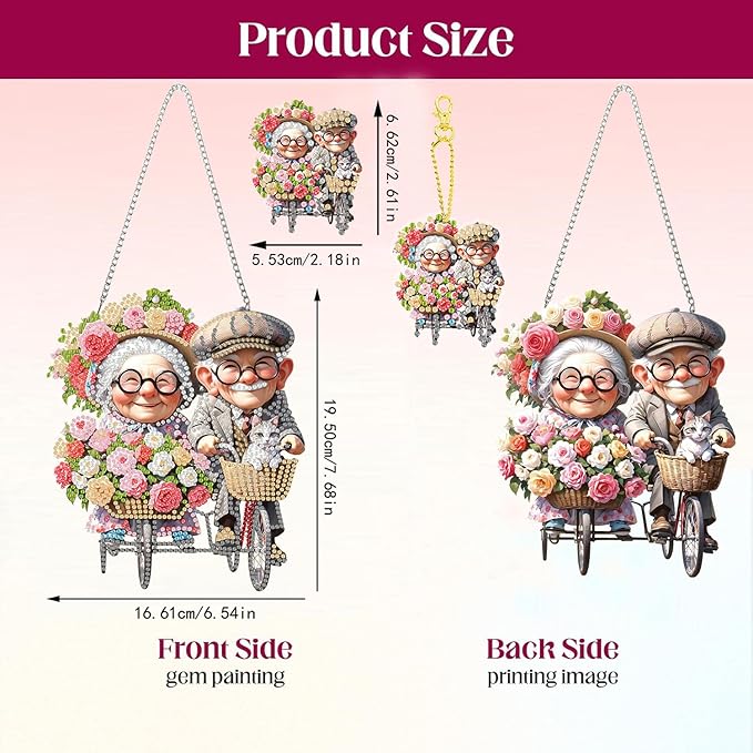 Masendp Elderly Flower Cart Diamond Painting Hanging Decoration Kit, DIY Special-Shaped Rhinestone Window Hanging Kit, Suitable for Home and Garden Wall Decoration Gifts