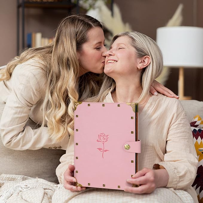 ZEEYUAN Mothers' Day Gift Scrapbook Album for Mom, Leather Photo Album Journal Scrap Book Family Scrapbook Gift for Mom Grandma