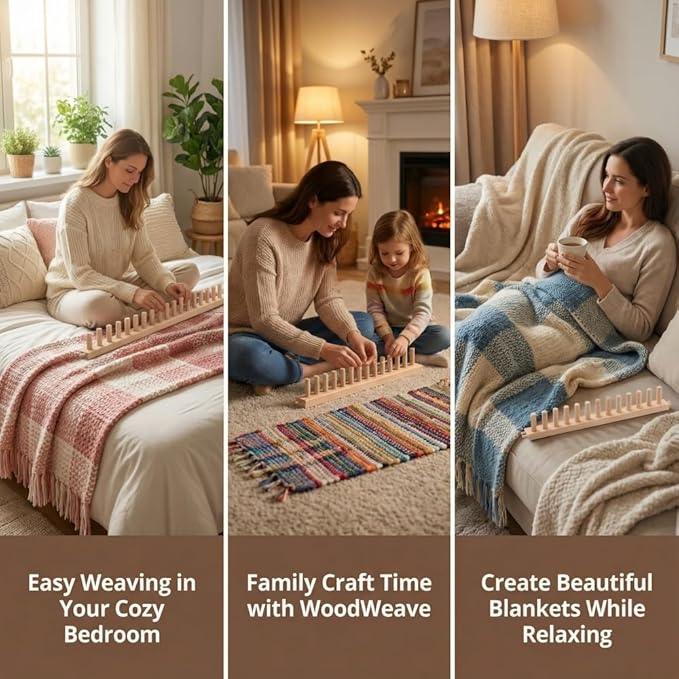 Anpyxun 48'' Chunky Yarn Loom for Blankets, Adjustable Blanket Loom for Chunky Yarn for Hand Knitting, DIY Wooden Weaving Loom for Making Cozy Throw Blankets, Beginner Friendly Craft Project