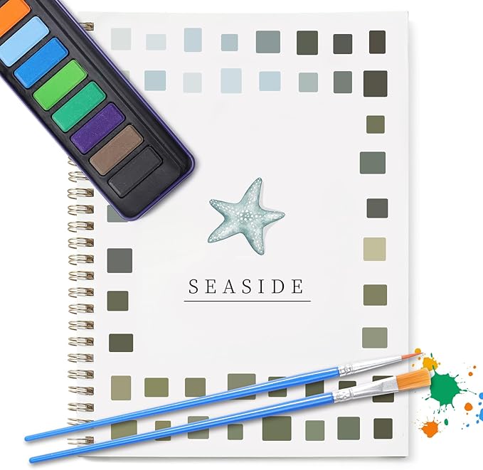 Dancart Watercolor Kit with Outlines, 12 Colors Rustproof Box, 3 Brushes & Multi-Theme Painting Kit for Teens & Adults