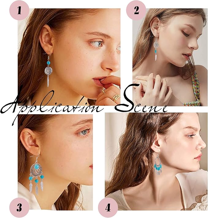 SUNNYCLUE 1 Box DIY 10 Pairs Vintage Style Chandelier Charms Hollow Leaf Charm Earring Making Kit Synthetic Turquoise Beads Feather Charms for Jewelry Making Flower Shape Teardrop Charm Adult Craft