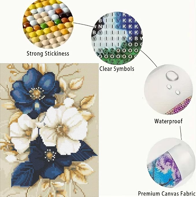 Flowers Diamond Art Kits for Adults-DIY 5D Diamond Painting Kits for Adults Beginners, Floral Full Round Drill Diamond Dots Paintings Gem Art and Crafts Home Decor 12 x 16 Inch