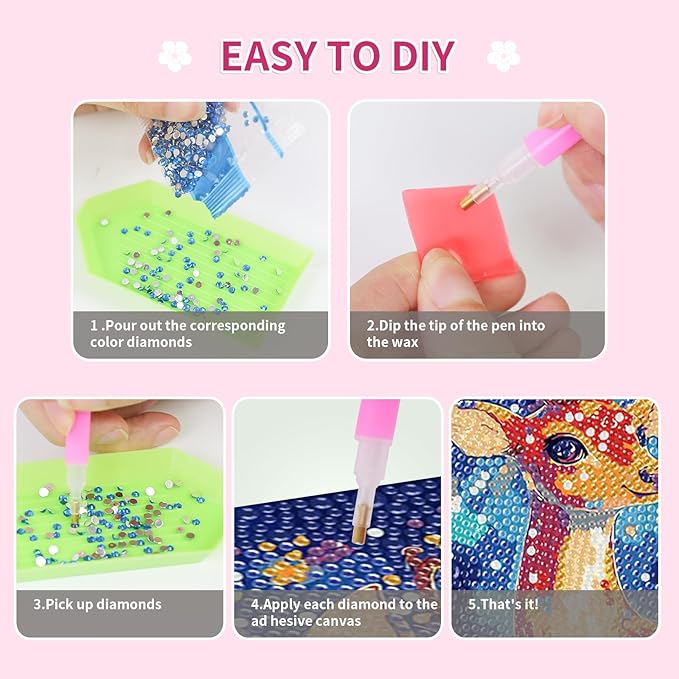 PERFECTSIGHT Cute 5D Diamond Art Kits with Wooden Frame, Kawaii DIY Painting Art for Adults Teen, Diamond Arts and Crafts Sets, Big Gem Full Drill Diamond Dots for Women Beginners (Sika Deer)