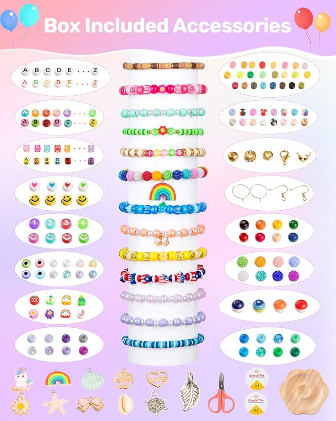 Taybonds DIY Friendship Bracelet Making Kit for Beginners – 6 Boxes Jewelry Beads with Pony, Clay, Letter Beads, Charms & Complete Jewelry Making Tools – Gifts