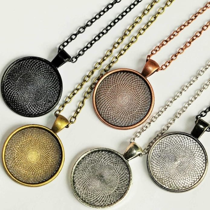 BetterJonny 48pcs Bezel Pendant Trays, 4 Shapes Pendants Trays Set Including 24pcs Charms Bezel Blanks and 24pcs Glass Cabochons for DIY Jewelry Making(2 Colors)