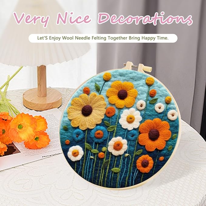 yesJRL Needle Felting Kits Beginners, Natural Landscape DIY Wool Needle Felting Starter Kit, Floral Needle Felt Set with Foam Pad, Felt Cloth and Instructions, Used for Home Decoration (Green)