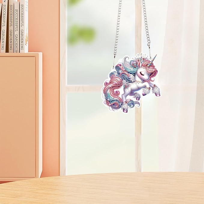 Unicorn Diamond Painting Hanging Kit, DIY 5D Acrylic Diamond Art Pendant with Special Shaped Rhinestones, Colorful Unicorn Ornament for Wall, Door, or Garden Decoration, Handmade Gift for Adults