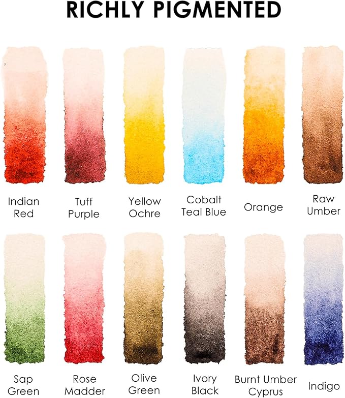 Grabie Pocket Watercolor Set of 12, Travel Watercolor Paint Set, Watercolor Paints, Art Supplies for Painting, Great Watercolor Set for Artists, Amateur Hobbyists and Painting (Autumn)