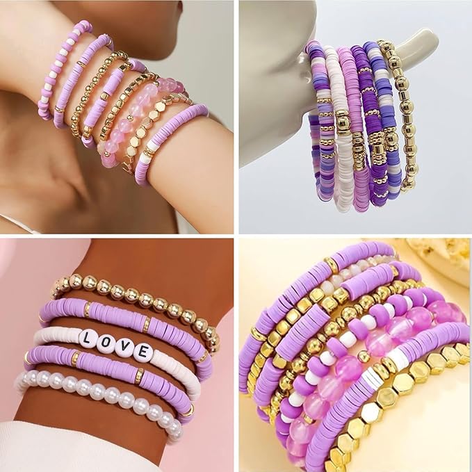 3500pcs Purple Clay Beads for Bracelets Making 6mm Heishi Beads Polymer Flat Round Disc Clay for Jewelry Making Purple Bead Crafts
